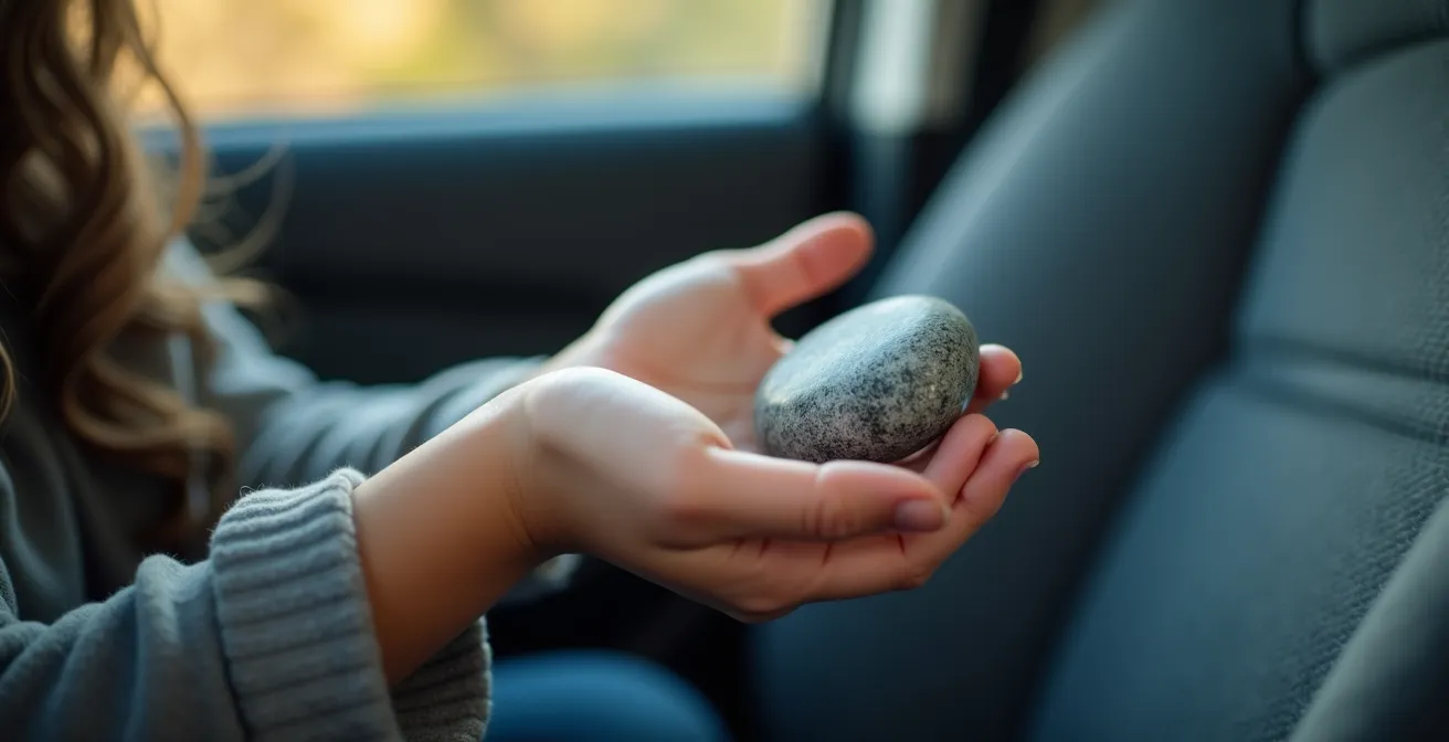 Famille détendue dans une voiture lors d'un long trajet avec organisation optimale