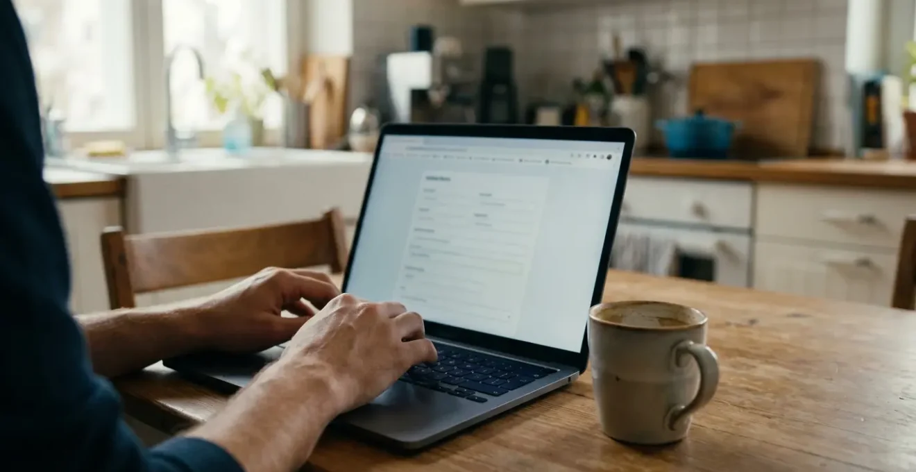 Personne effectuant une souscription d'assurance temporaire en ligne depuis son domicile
